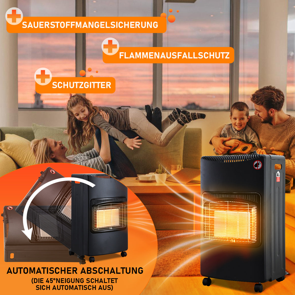 Hengda Gasheizer Keramik 4200 W inkl. Gasdruckregler Gasschlauch