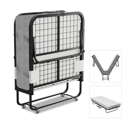 Hengda Klappbett 90x200cm, Gästebett Klappbarer mit Matratze 13cm Dicker, Faltbare Metallbett Mit 4 Rollen, bis 150 kg