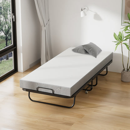 Hengda Klappbett 90x200cm, Gästebett Klappbarer mit Matratze 13cm Dicker, Faltbare Metallbett Mit 4 Rollen, bis 150 kg