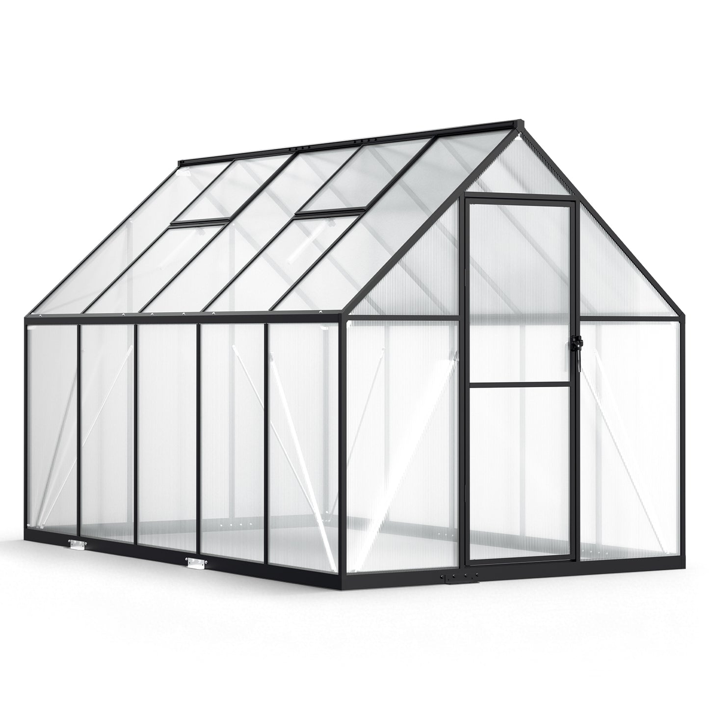 Hengda Gewächshaus Aluminium, mit Bodenrahmen & Dachfenster, 4 mm Polycarbonat-Hohlkammerplatten