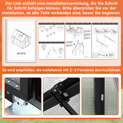 Hengda Gewächshaus Aluminium, mit Bodenrahmen & Dachfenster, 4 mm Polycarbonat-Hohlkammerplatten