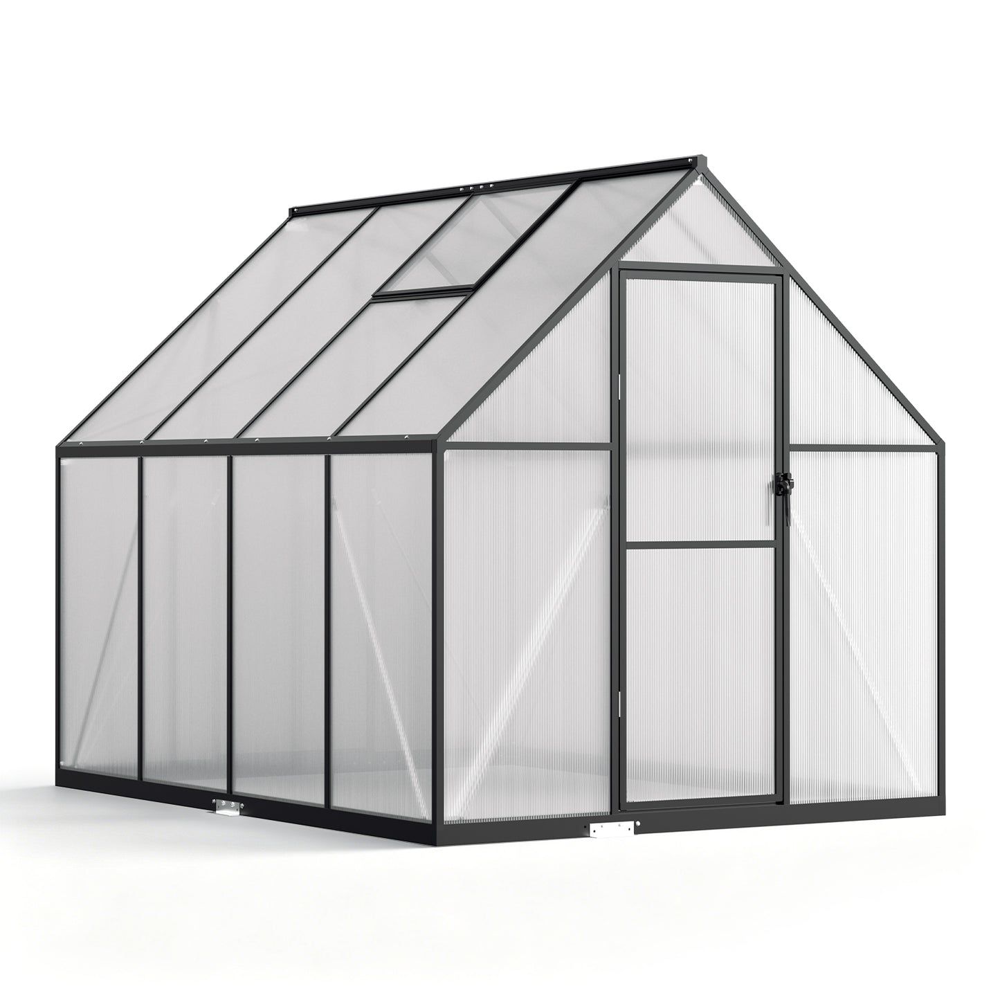 Hengda Gewächshaus Aluminium, mit Bodenrahmen & Dachfenster, 4 mm Polycarbonat-Hohlkammerplatten