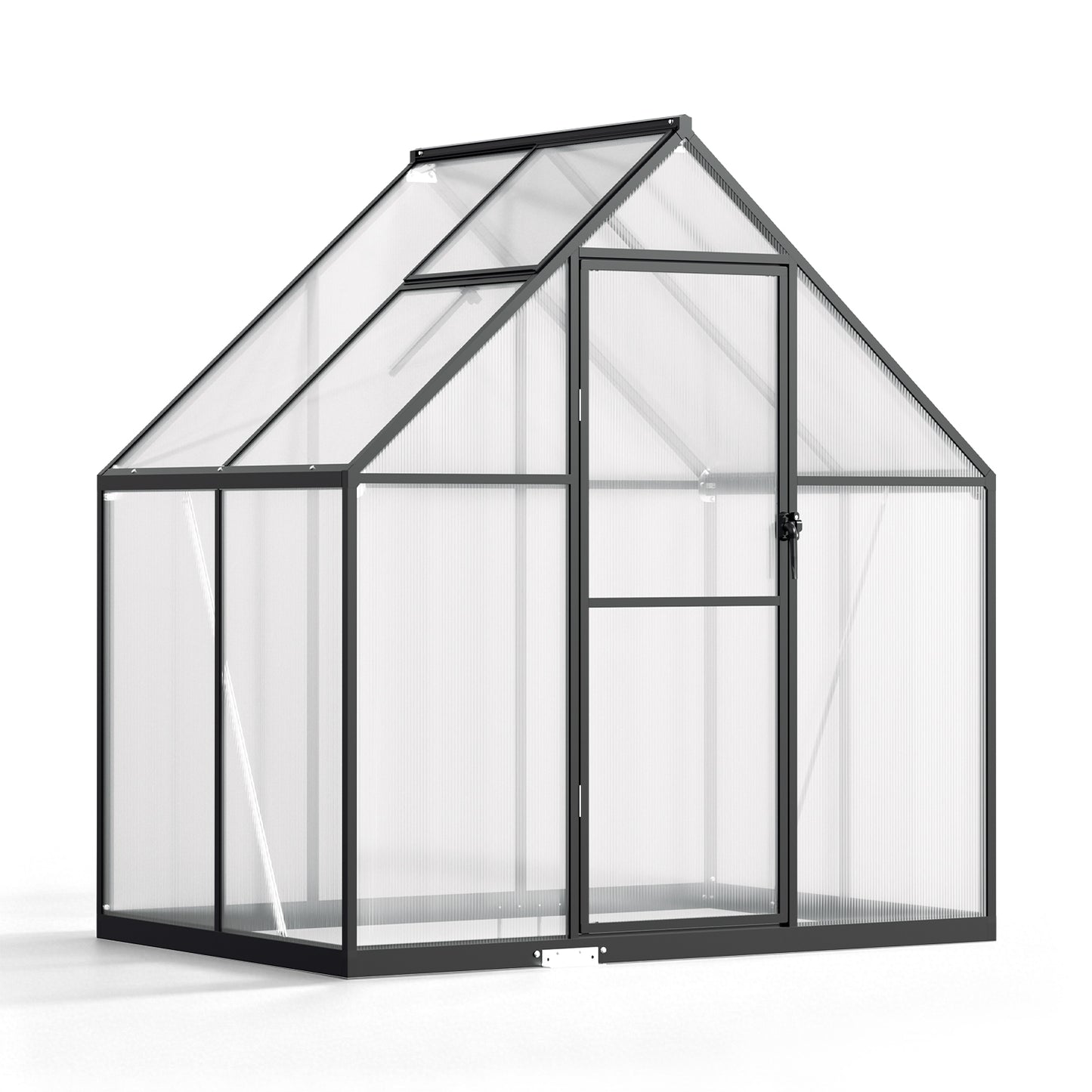 Hengda Gewächshaus Aluminium, mit Bodenrahmen & Dachfenster, 4 mm Polycarbonat-Hohlkammerplatten