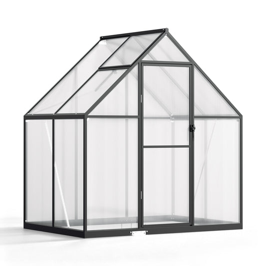 Hengda Gewächshaus Aluminium, mit Bodenrahmen & Dachfenster, 4 mm Polycarbonat-Hohlkammerplatten
