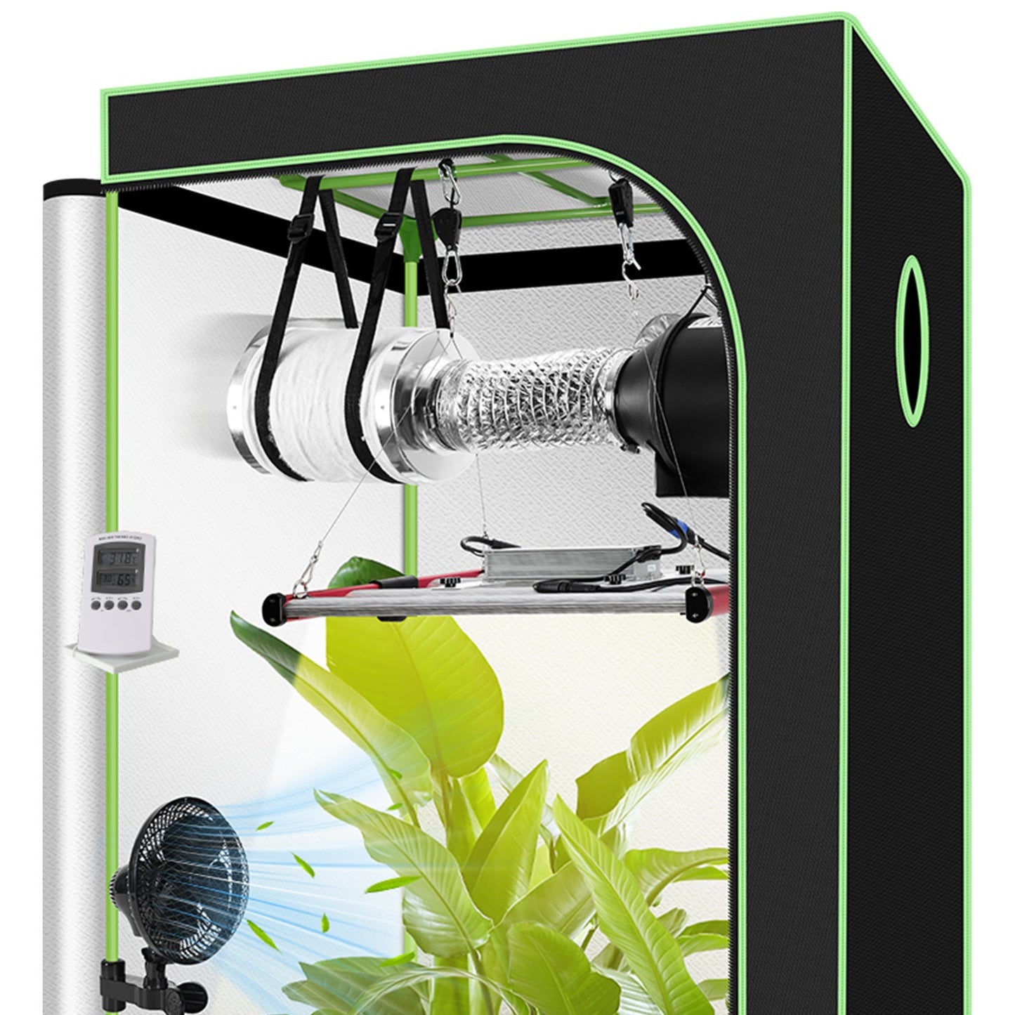 Hengda Growzelt Komplettset, Growbox mit LED Grow Lampe, Gewächshaus, Pflanzenzelt inkl. Belüftungssystem