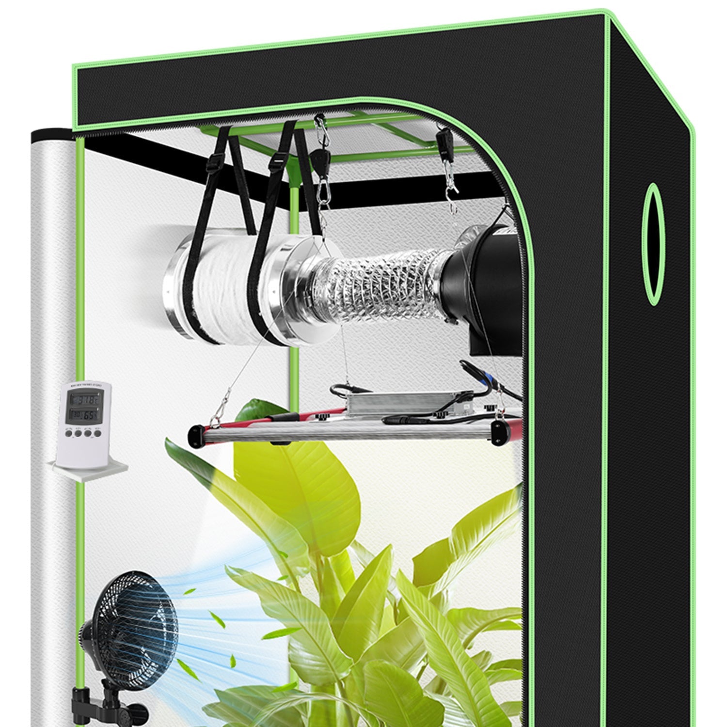 Hengda Growzelt Komplettset, Growbox mit LED Grow Lampe, Gewächshaus, Pflanzenzelt inkl. Belüftungssystem