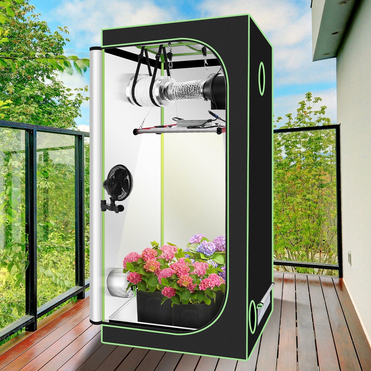 Hengda Growzelt Komplettset, Growbox mit LED Grow Lampe, Gewächshaus, Pflanzenzelt inkl. Belüftungssystem