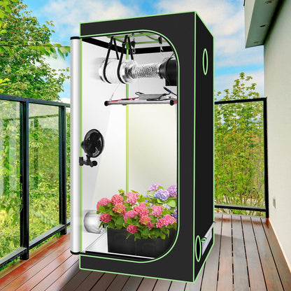 Hengda Growzelt Komplettset, Growbox mit LED Grow Lampe, Gewächshaus, Pflanzenzelt inkl. Belüftungssystem