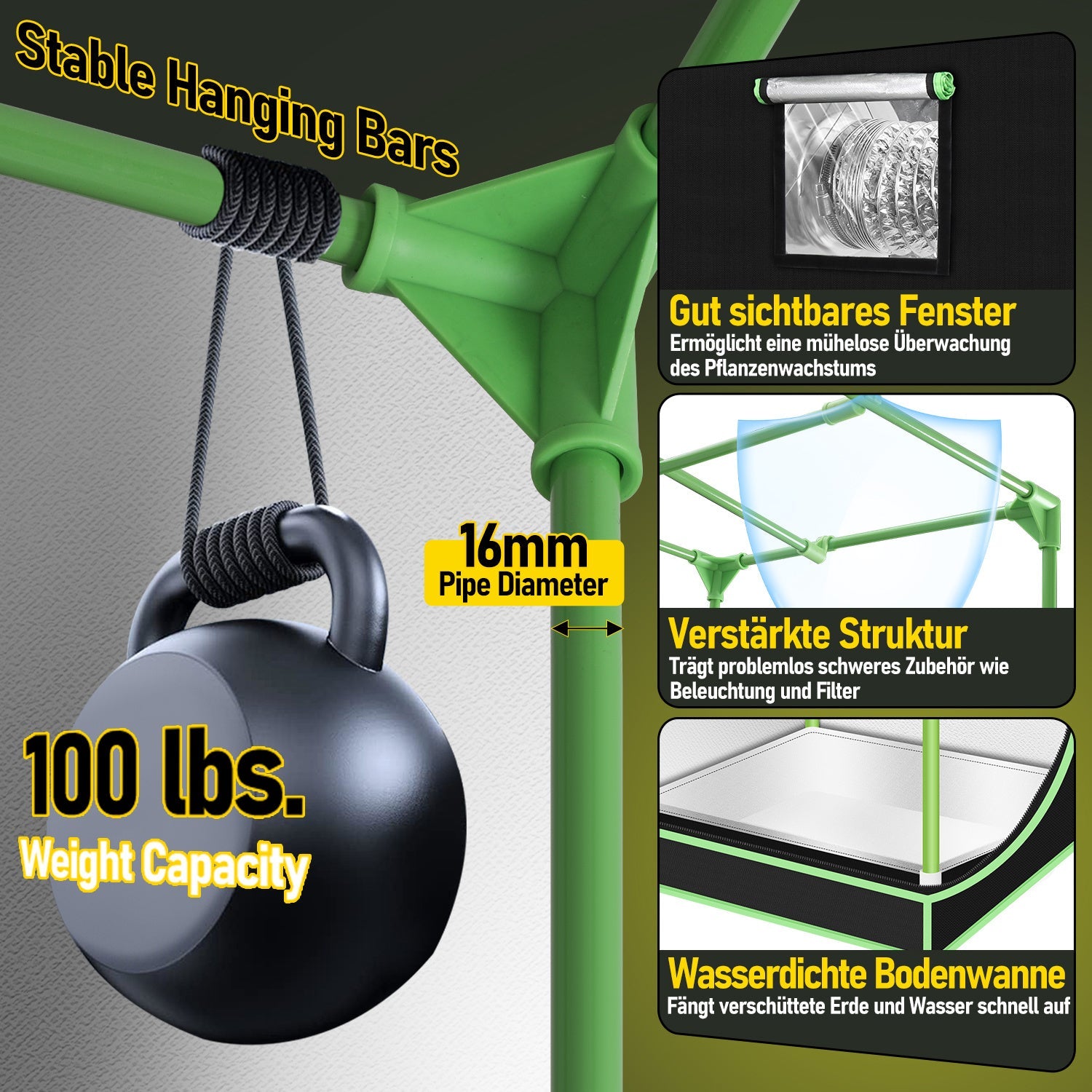 Hengda Growzelt Komplettset, Growbox mit LED Grow Lampe, Gewächshaus, Pflanzenzelt inkl. Belüftungssystem