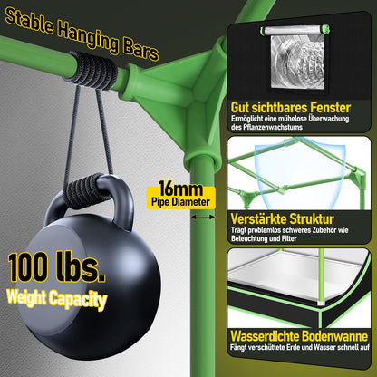 Hengda Growzelt Komplettset, Growbox mit LED Grow Lampe, Gewächshaus, Pflanzenzelt inkl. Belüftungssystem