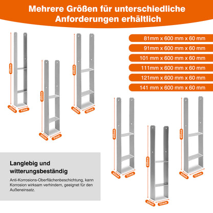 Hengda H-Pfostenträger, H-Anker Pfostenanker, Stahl korrosionsgeschützt, 600 mm lang, für Zaun, Carport & Gewächshaus