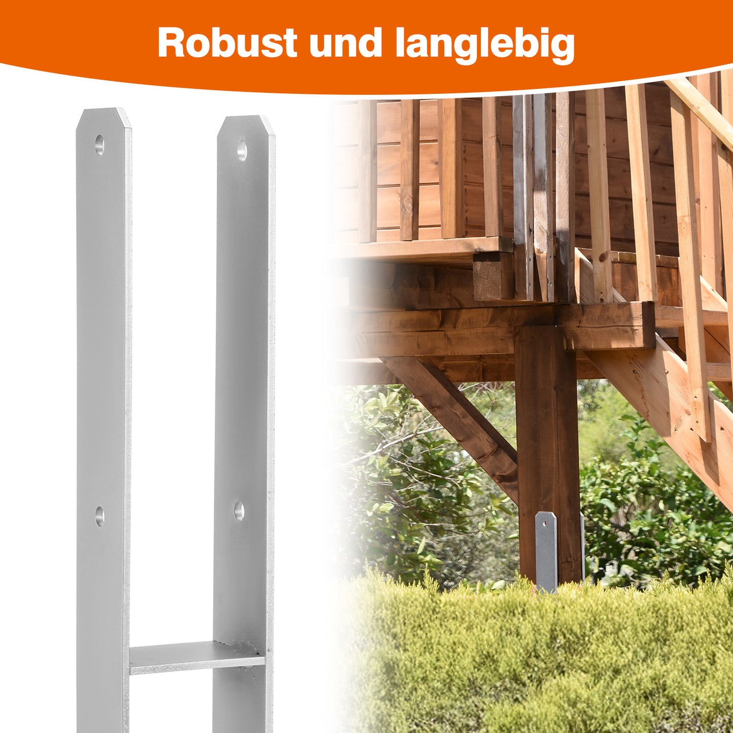 Hengda H-Pfostenträger, H-Anker Pfostenanker, Stahl korrosionsgeschützt, 600 mm lang, für Zaun, Carport & Gewächshaus