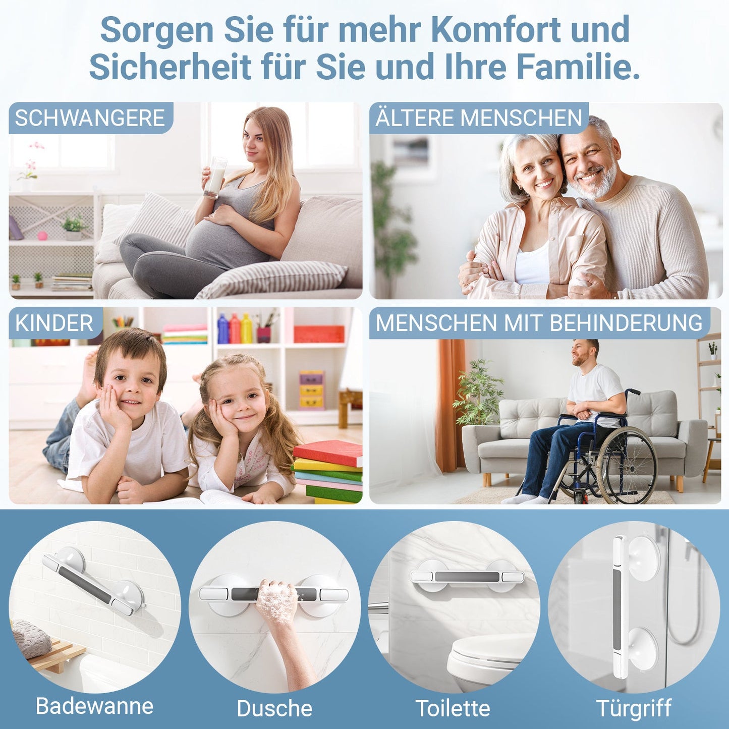 Hengda Haltegriff Dusche mit Saugnapf, MAX 110 KG, 32CM Duschgriff, Abnehmbare Badewannengriff, Sauggriff, Badgriff