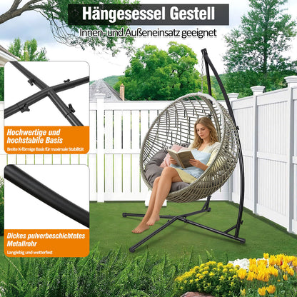 Hengda Hängesessel Gestell aus Metall, Hängestuhlgestell bis 150 kg, freistehender Hängesitzständer für Hängesessel, Indoor & Outdoor