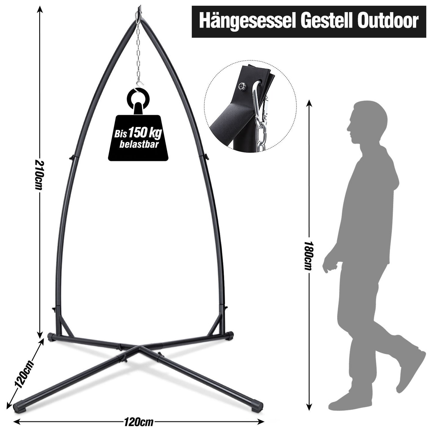 Hengda Hängesessel Gestell aus Metall, Hängestuhlgestell bis 150 kg, freistehender Hängesitzständer für Hängesessel, Indoor & Outdoor