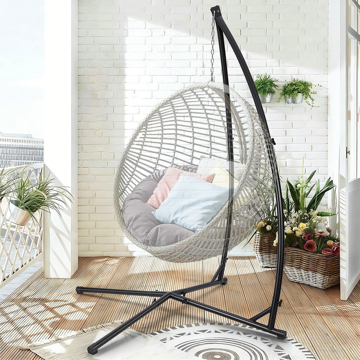 Hengda Hängesessel Gestell aus Metall, Hängestuhlgestell bis 150 kg, freistehender Hängesitzständer für Hängesessel, Indoor & Outdoor