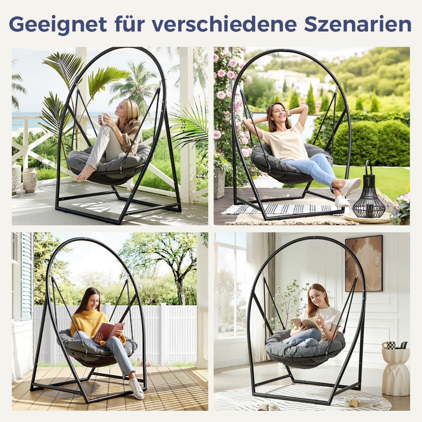 Hengda Hängesessel mit Gestell, Höhenverstellbar Runder Hängestuhl, bis 150kg Belastbar
