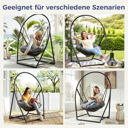 Hengda Hängesessel mit Gestell, Höhenverstellbar Runder Hängestuhl, bis 150kg Belastbar