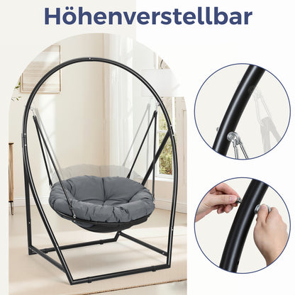 Hengda Hängesessel mit Gestell, Höhenverstellbar Runder Hängestuhl, bis 150kg Belastbar