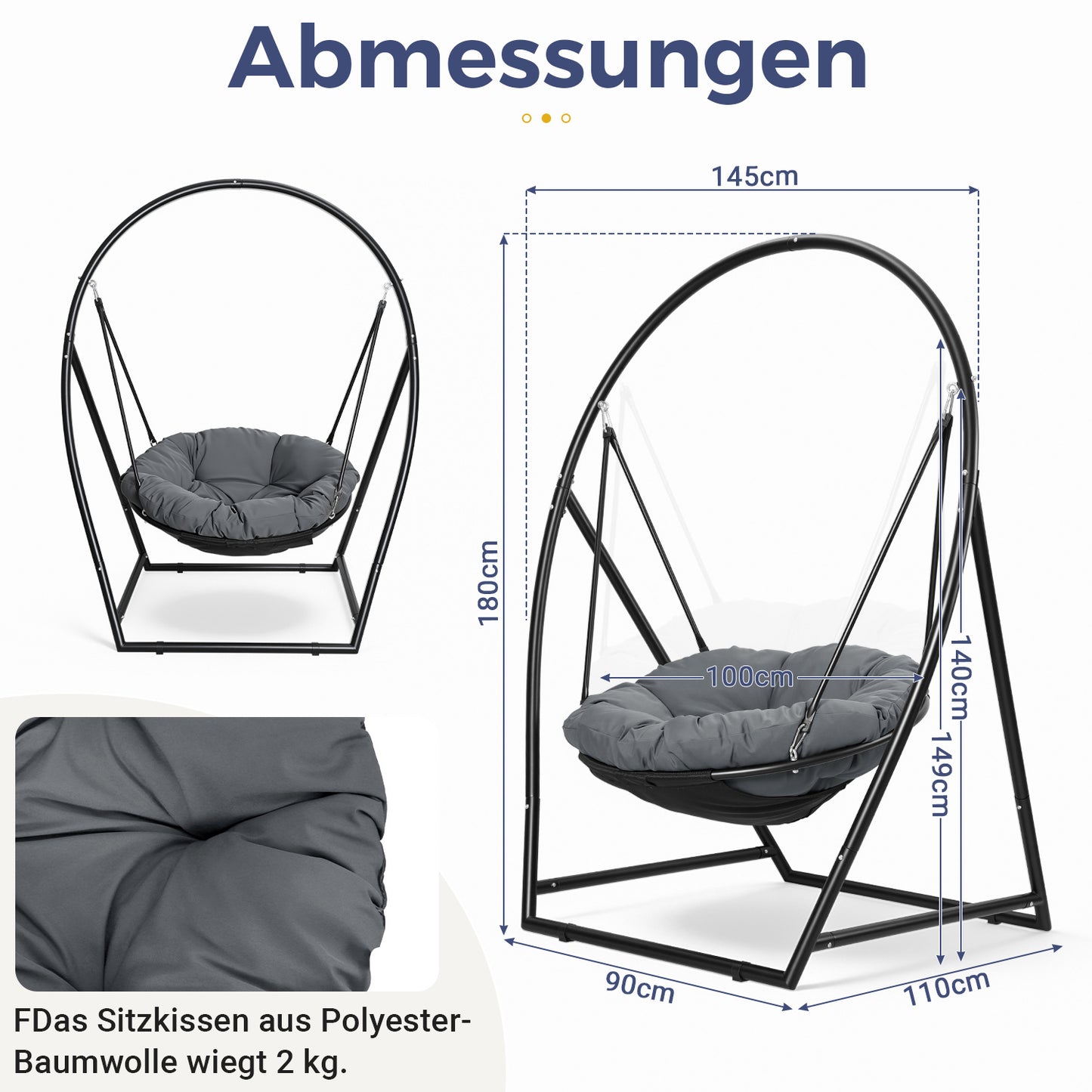 Hengda Hängesessel mit Gestell, Höhenverstellbar Runder Hängestuhl, bis 150kg Belastbar