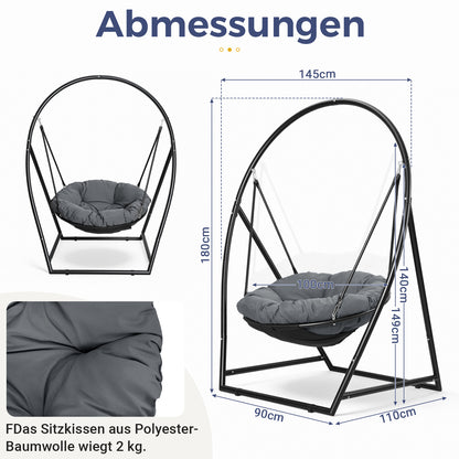 Hengda Hängesessel mit Gestell, Höhenverstellbar Runder Hängestuhl, bis 150kg Belastbar