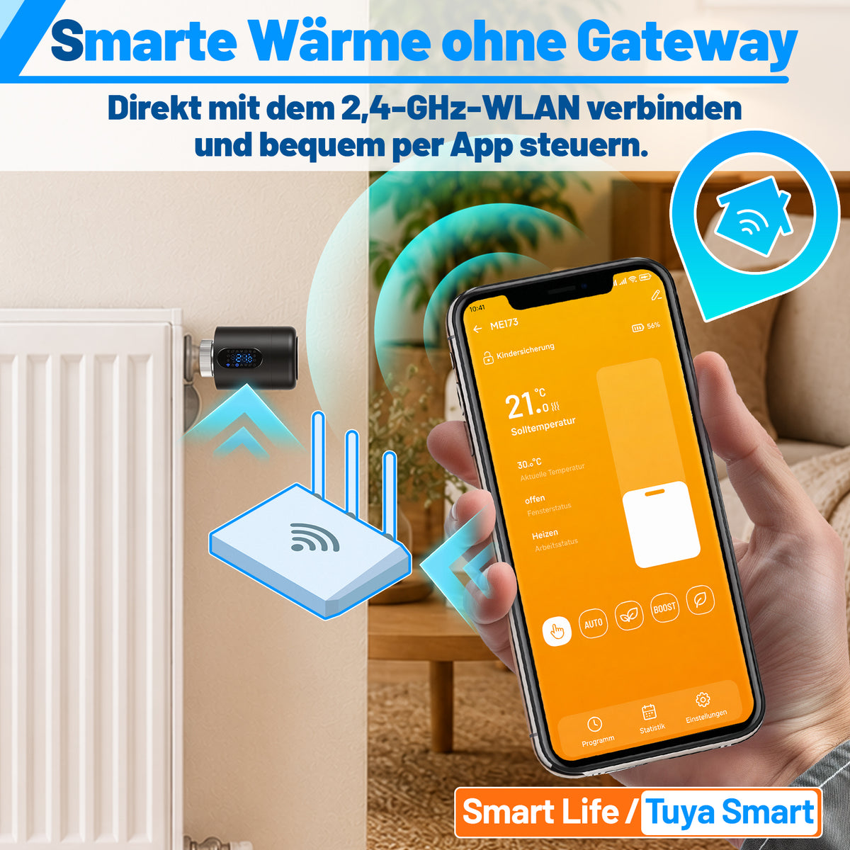 Hengda Heizkörperthermostat, Fenstererkennung, Smart Life/Tuya App