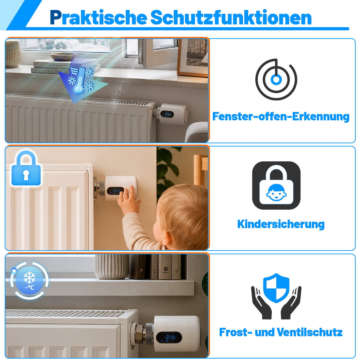 Hengda Heizkörperthermostat, Fenstererkennung, Smart Life/Tuya App