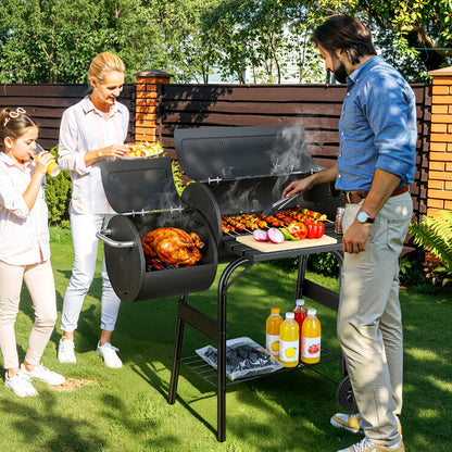 Hengda Holzkohle Smoker Grill, 2-Kammern Smoker, Grillwagen mit Thermometer