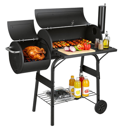 Hengda Holzkohle Smoker Grill, 2-Kammern Smoker, Grillwagen mit Thermometer