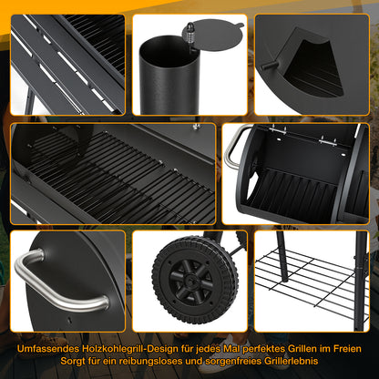 Hengda Holzkohle Smoker Grill, 2-Kammern Smoker, Grillwagen mit Thermometer