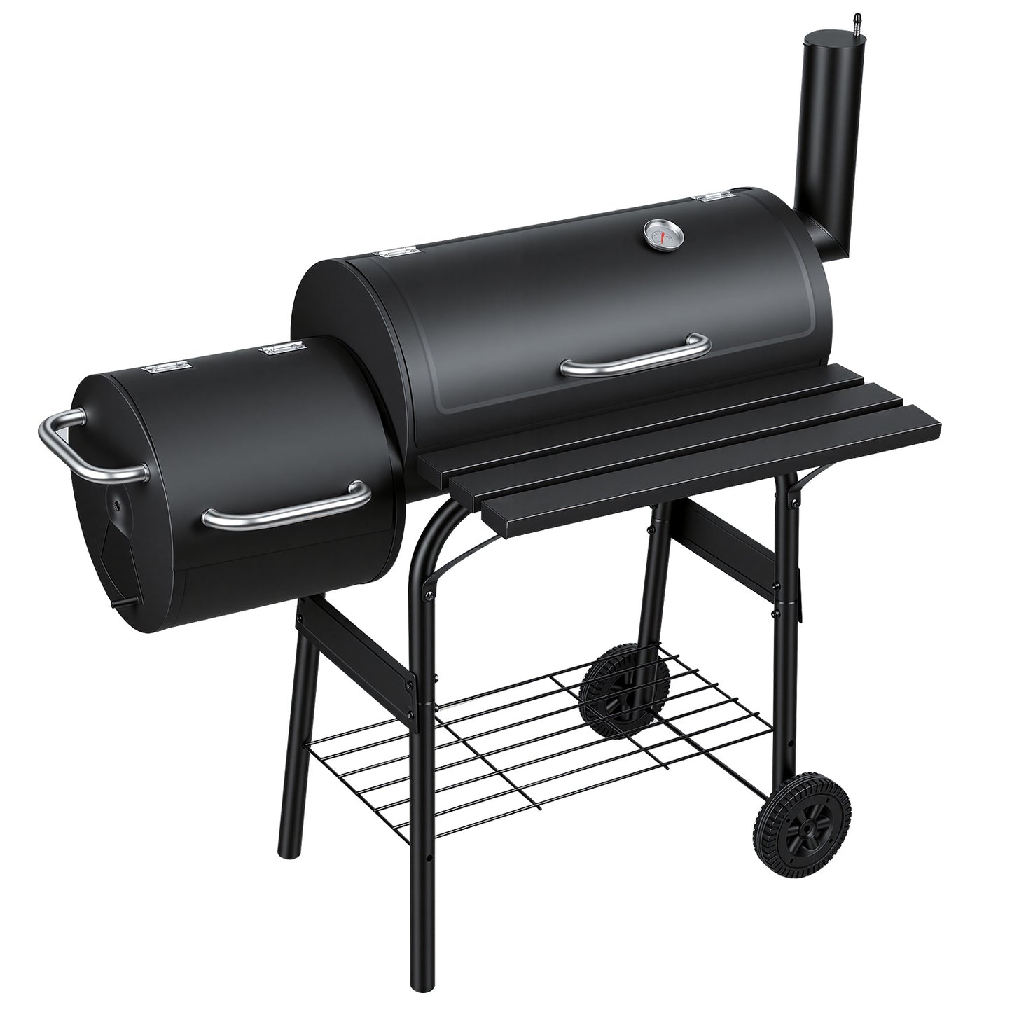 Hengda Holzkohle Smoker Grill, 2-Kammern Smoker, Grillwagen mit Thermometer
