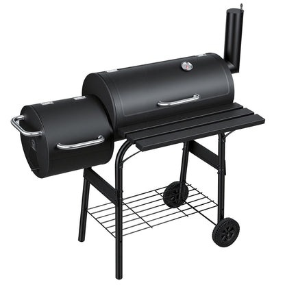 Hengda Holzkohle Smoker Grill, 2-Kammern Smoker, Grillwagen mit Thermometer