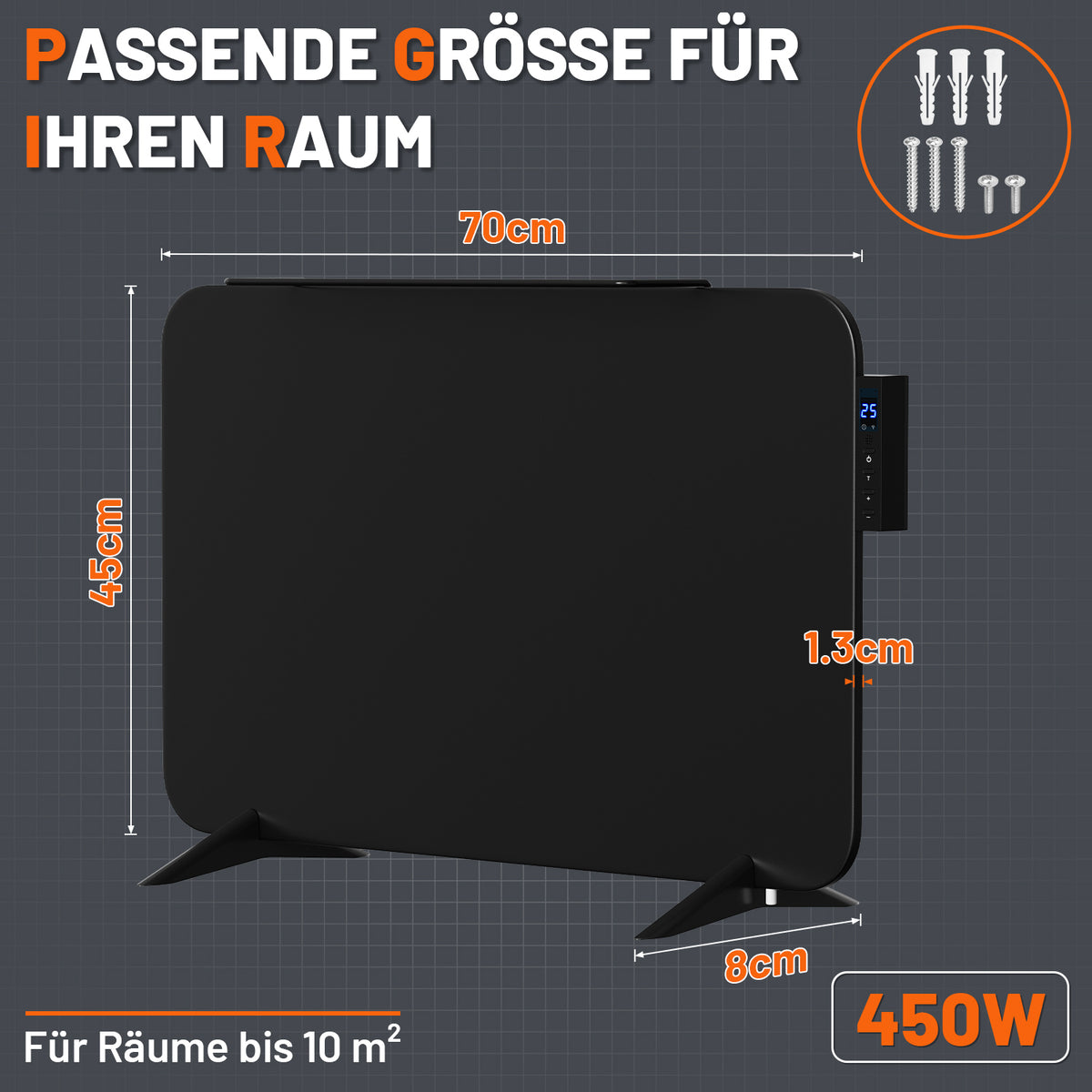 Hengda 450W/800W Infrarotheizung Überhitzungsschutz, mit Handtuchhalter