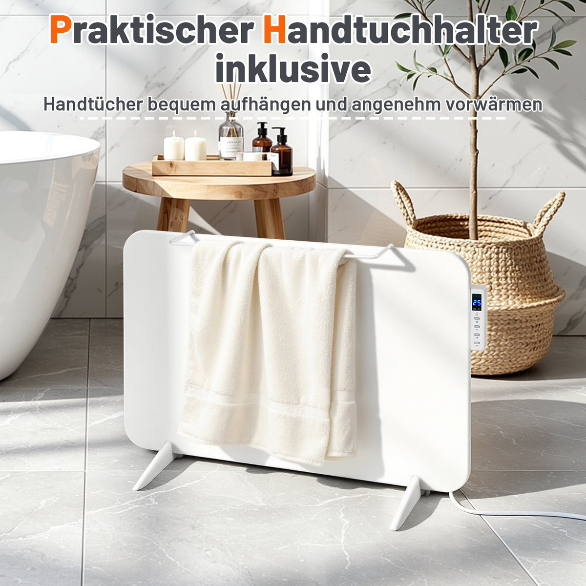 Hengda 450W/800W Infrarotheizung Überhitzungsschutz, mit Handtuchhalter