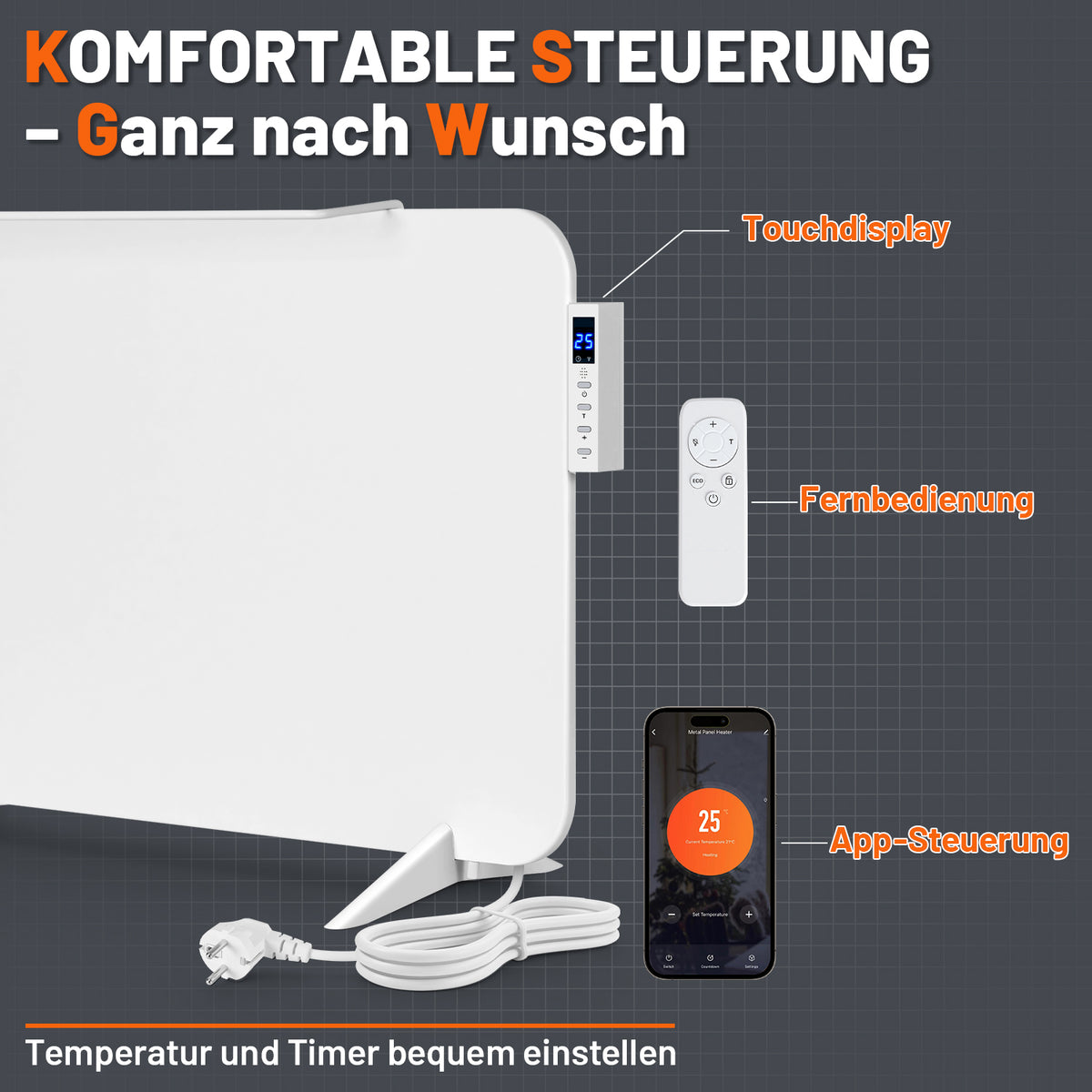 Hengda 450W/800W Infrarotheizung Überhitzungsschutz, mit Handtuchhalter
