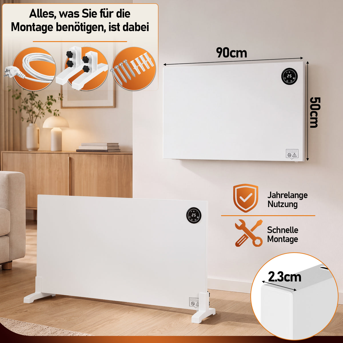 Hengda Infrarotheizung, Doppelte Überhitzungssicherung, mit Touchscreen und Fernbedienung