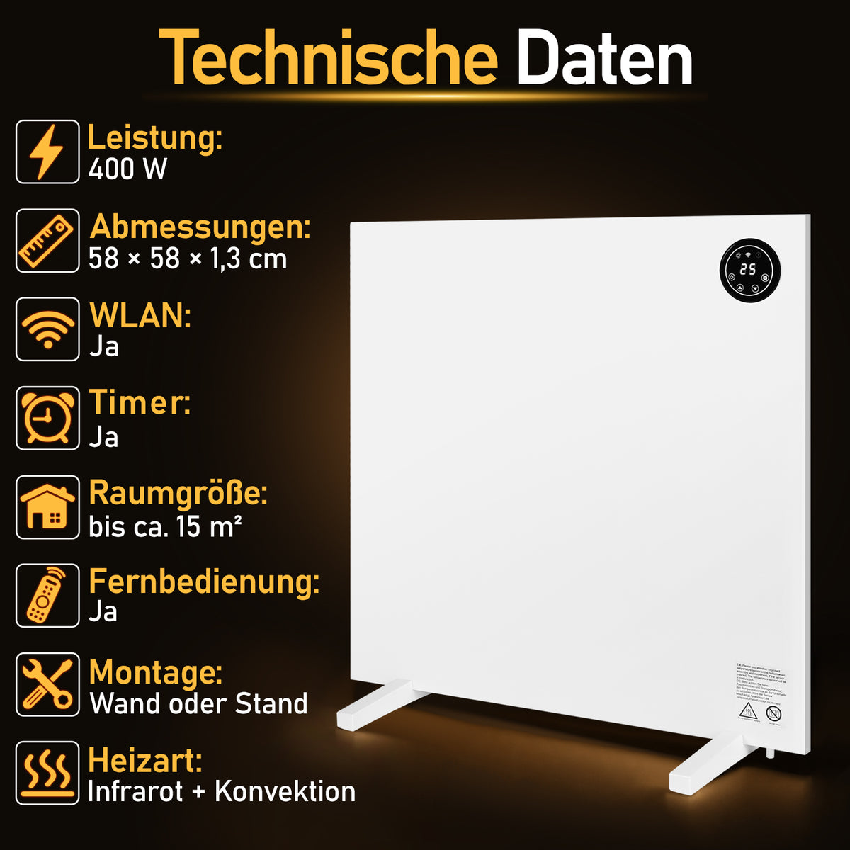 Hengda Infrarotheizung, Doppelte Überhitzungssicherung, mit Touchscreen und Fernbedienung