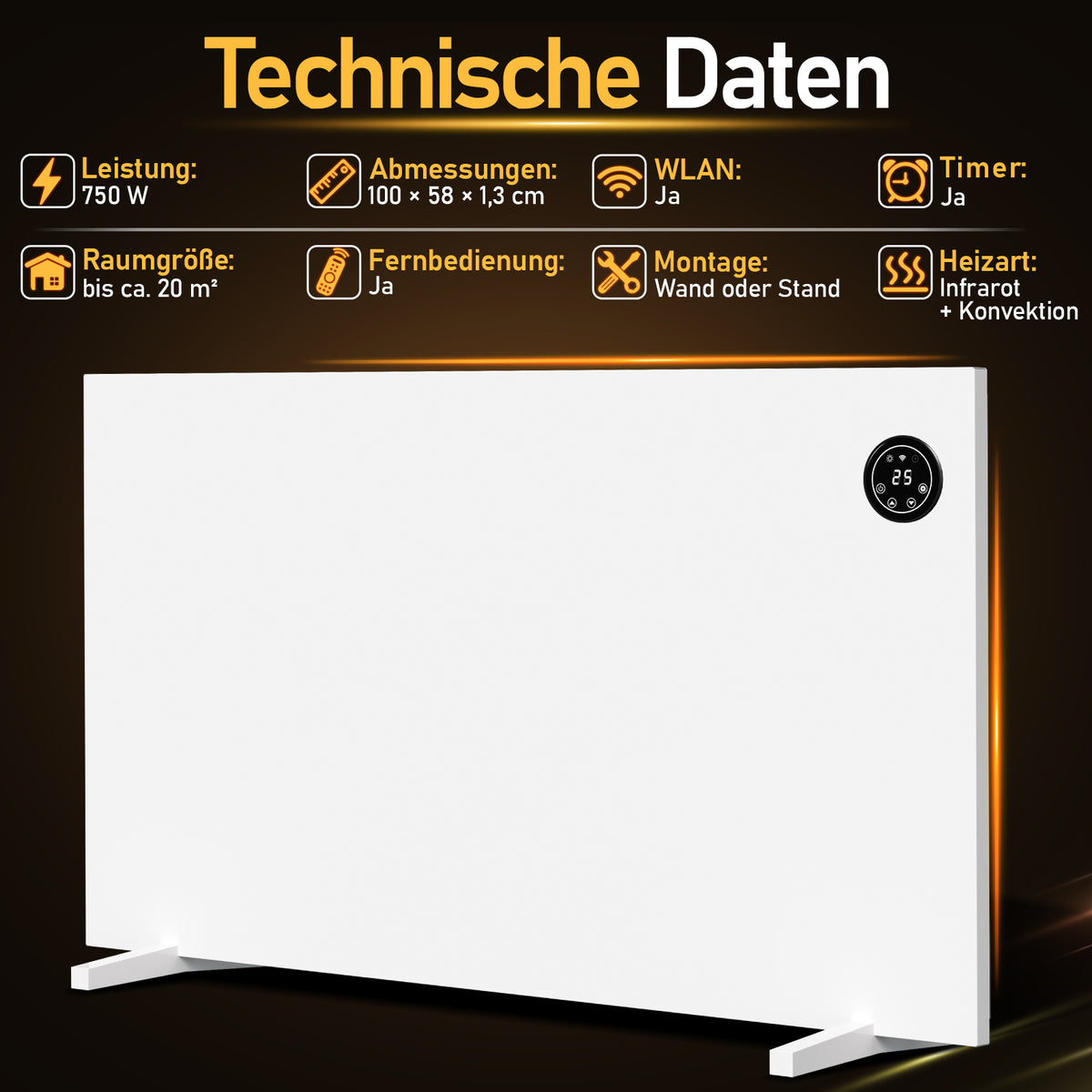 Hengda Infrarotheizung, Doppelte Überhitzungssicherung, mit Touchscreen und Fernbedienung