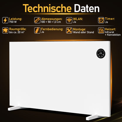 Hengda Infrarotheizung, Doppelte Überhitzungssicherung, mit Touchscreen und Fernbedienung