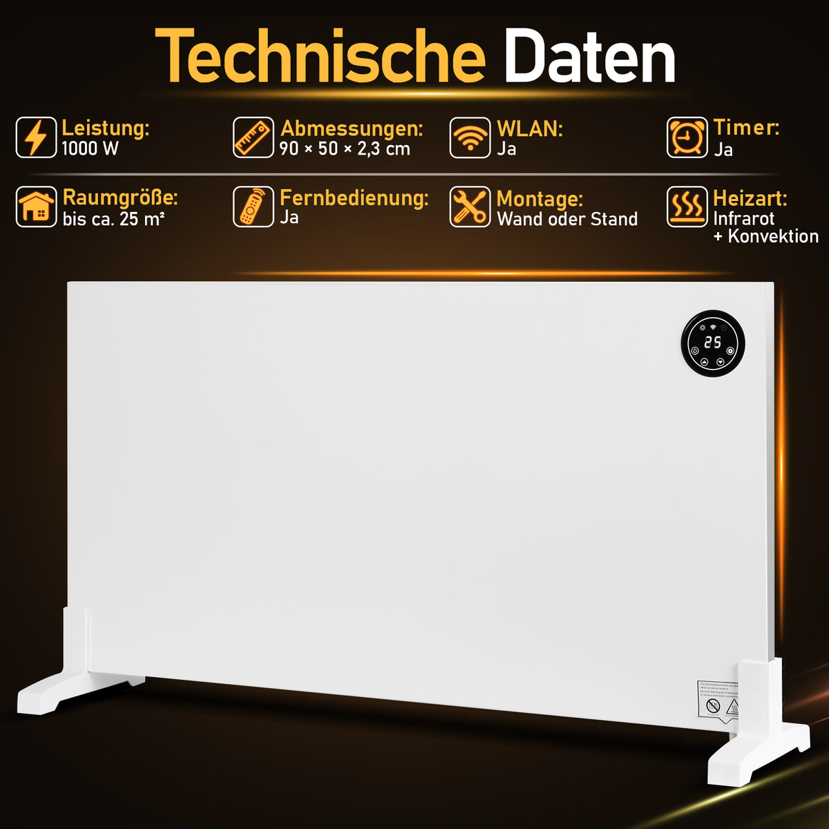 Hengda Infrarotheizung, Doppelte Überhitzungssicherung, mit Touchscreen und Fernbedienung