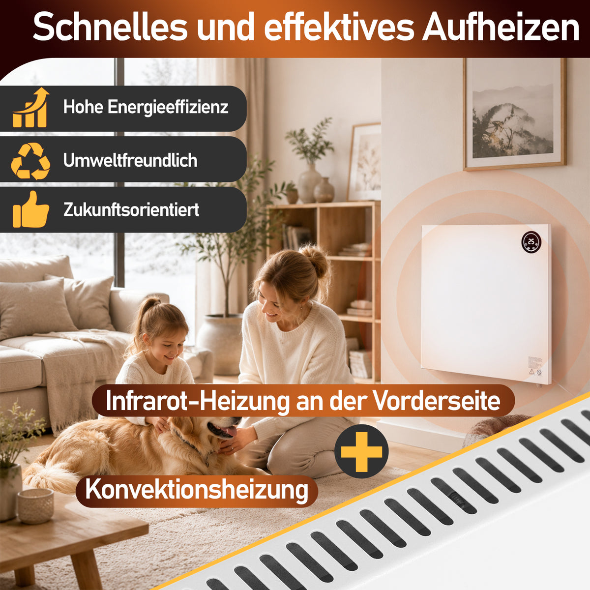 Hengda Infrarotheizung, Doppelte Überhitzungssicherung, mit Touchscreen und Fernbedienung
