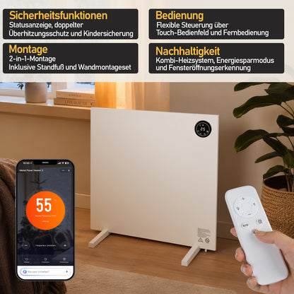 Hengda Infrarotheizung, Doppelte Überhitzungssicherung, mit Touchscreen und Fernbedienung