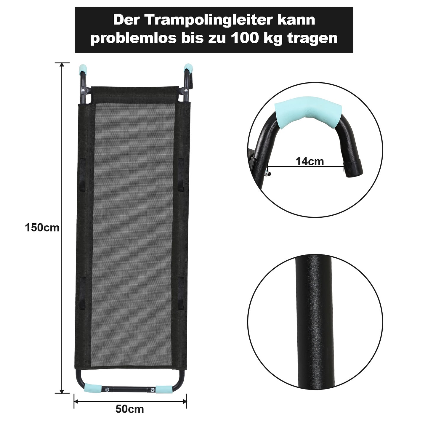 Hengda Trampolin Rutsche 150 cm für Gartentrampolin, universelles Kindertrampolin Zubehör, belastbar bis 100 kg, passend für 10FT Trampoline und größer