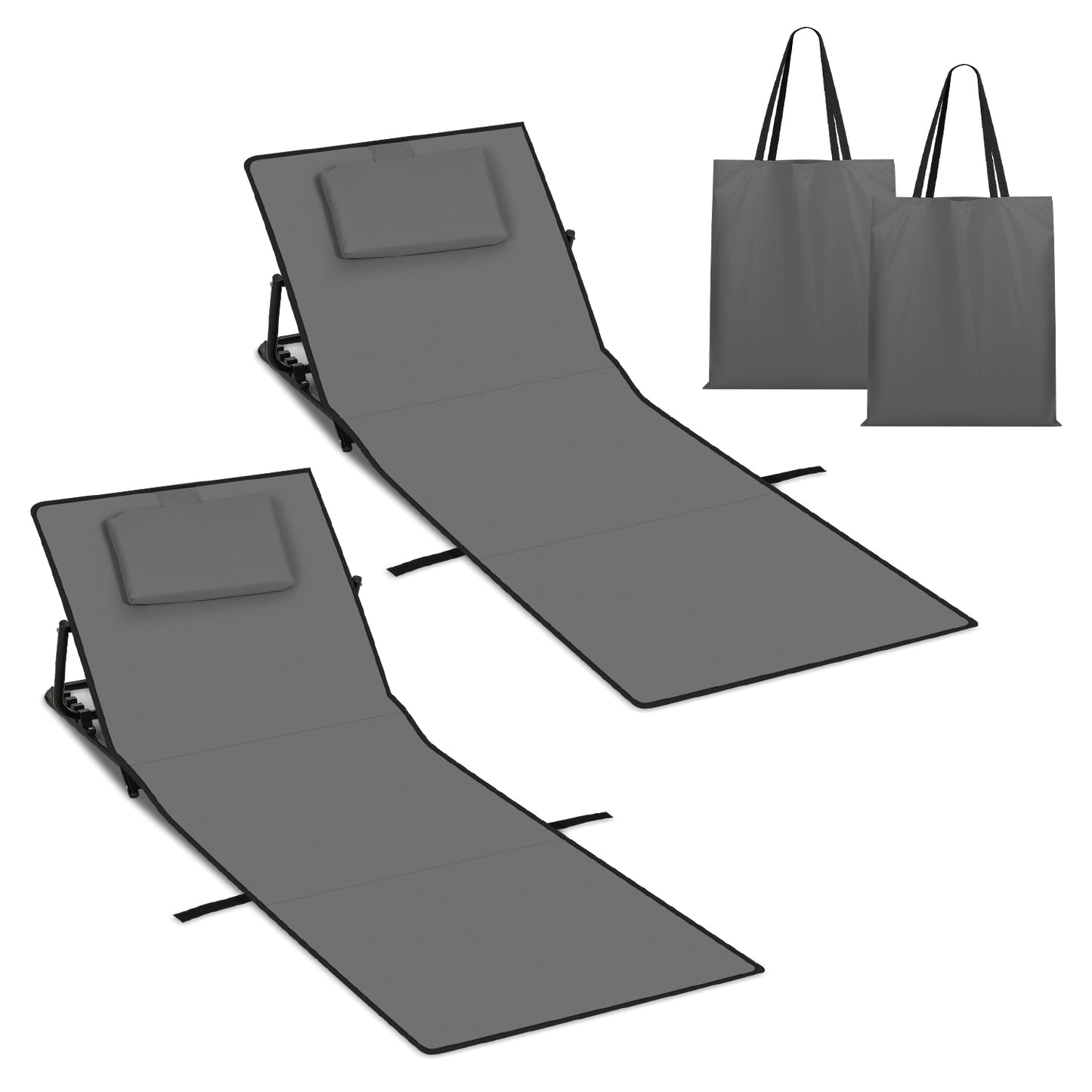 Hengda Klappbare Strandliege 145 cm, Strandmatte Faltbar, mit Kissen und Tragetasche