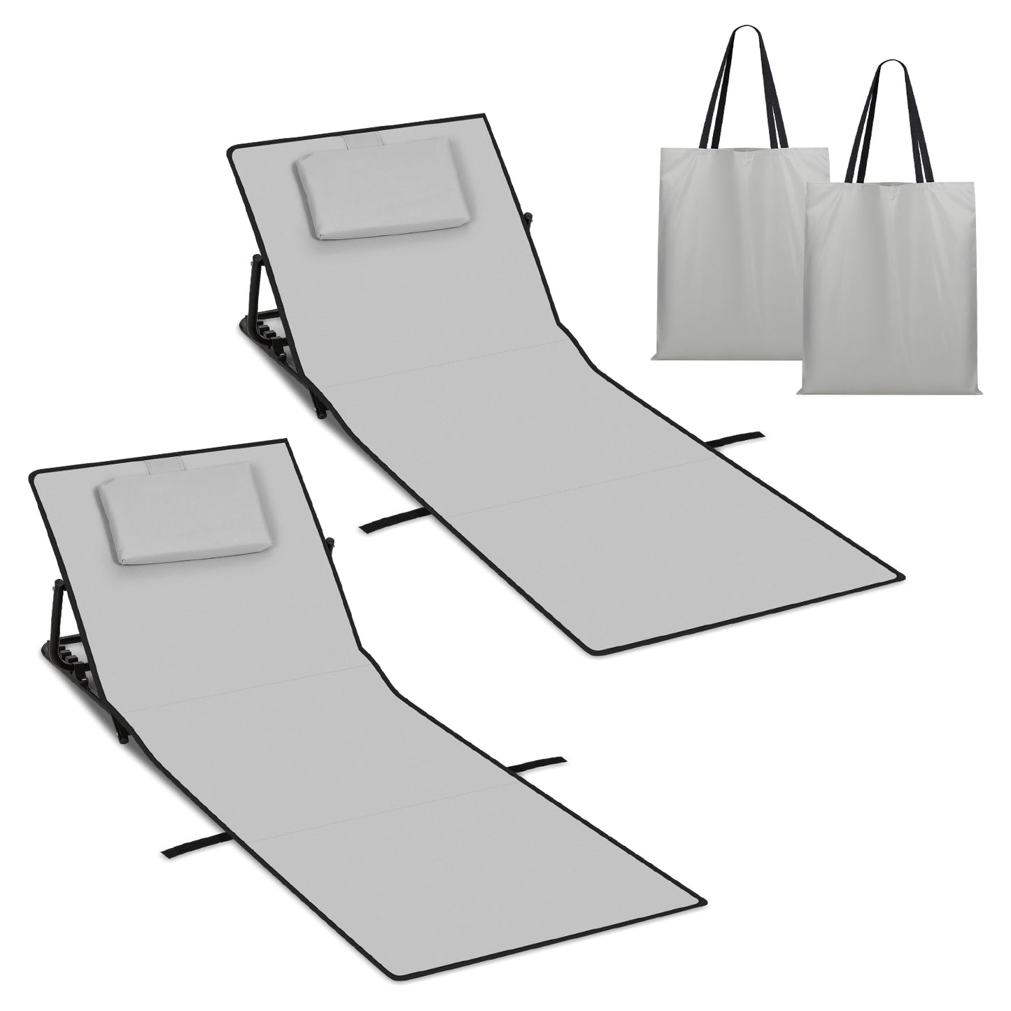 Hengda Klappbare Strandliege 145 cm, Strandmatte Faltbar, mit Kissen und Tragetasche