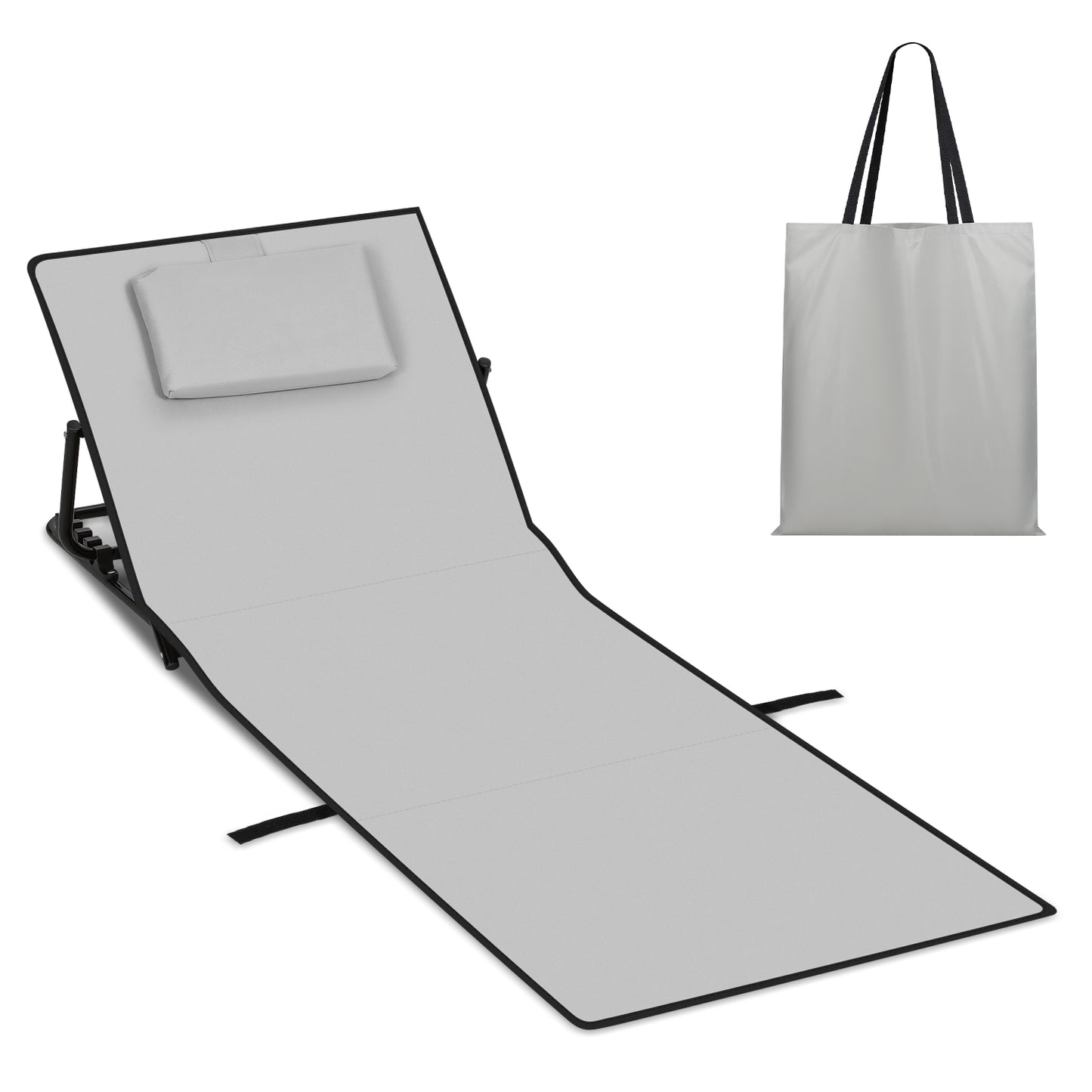 Hengda Klappbare Strandliege 145 cm, Strandmatte Faltbar, mit Kissen und Tragetasche