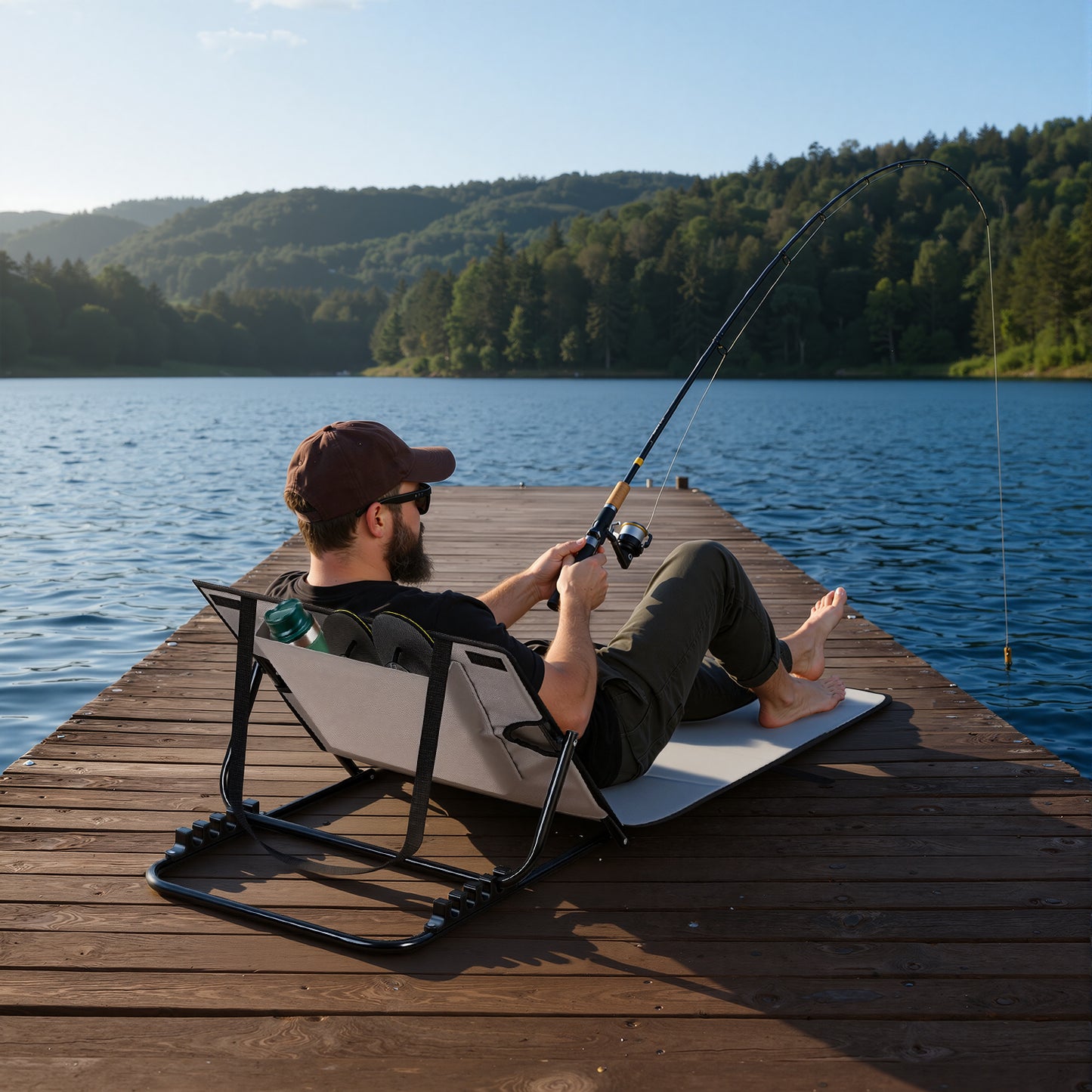 Hengda Klappbare Strandliege 145 cm, Strandmatte Faltbar, mit Kissen und Tragetasche