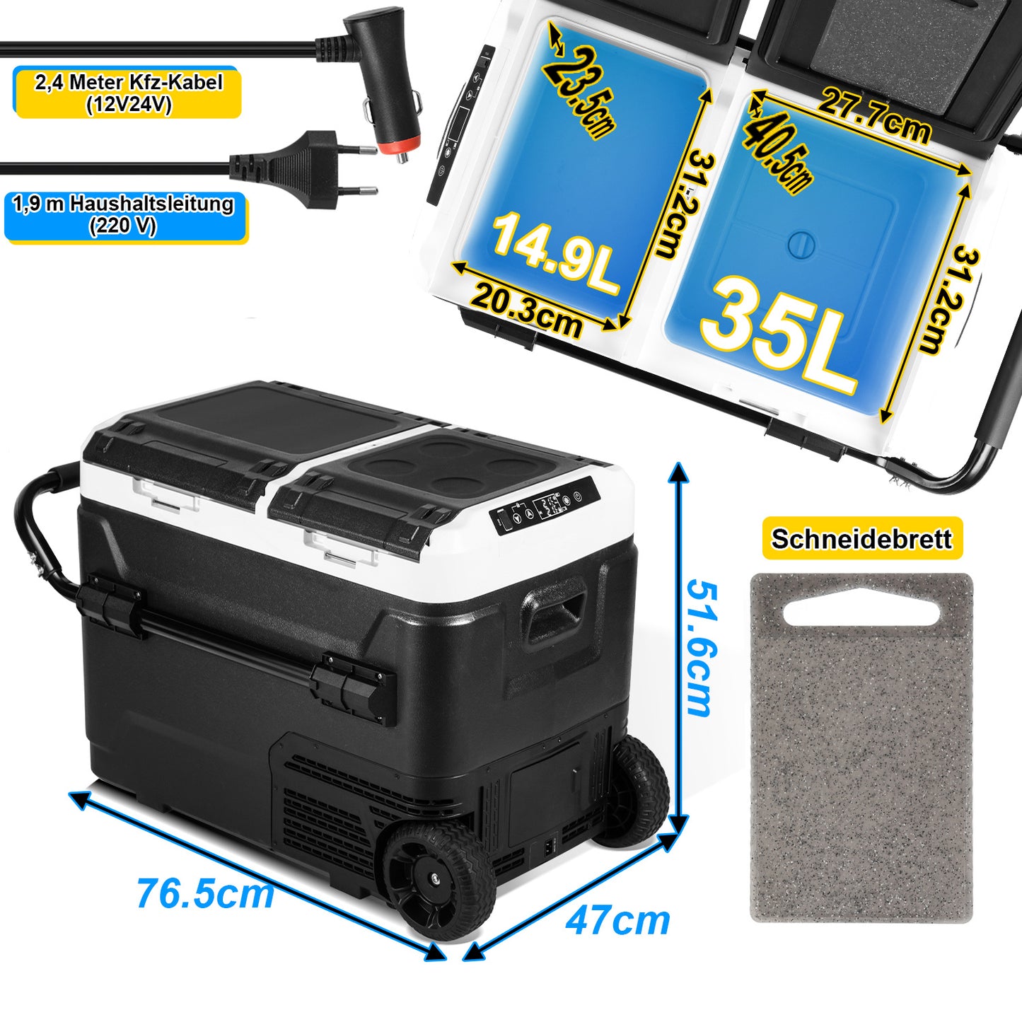 Hengda 50L Auto Kompressor Kühlbox elektrisch, Kühlung bis -20 °C