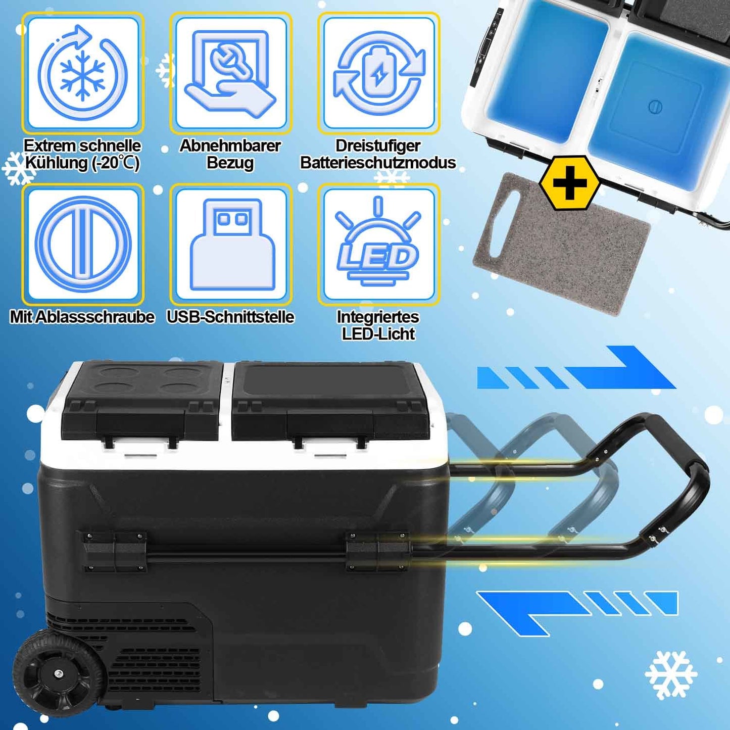 Hengda 50L Auto Kompressor Kühlbox elektrisch, Kühlung bis -20 °C