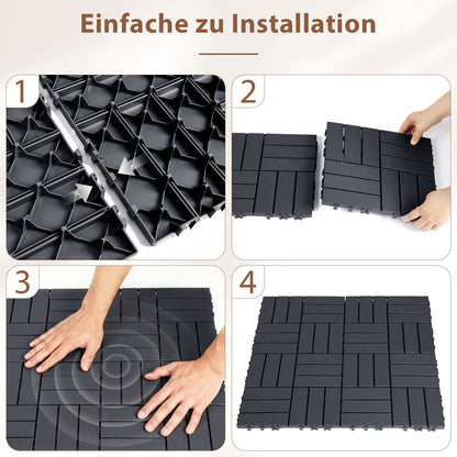 Hengda PP Terrassenfliesen Rutschfest Kunststoff-Bodenbelag 30x30cm mit Klicksystem